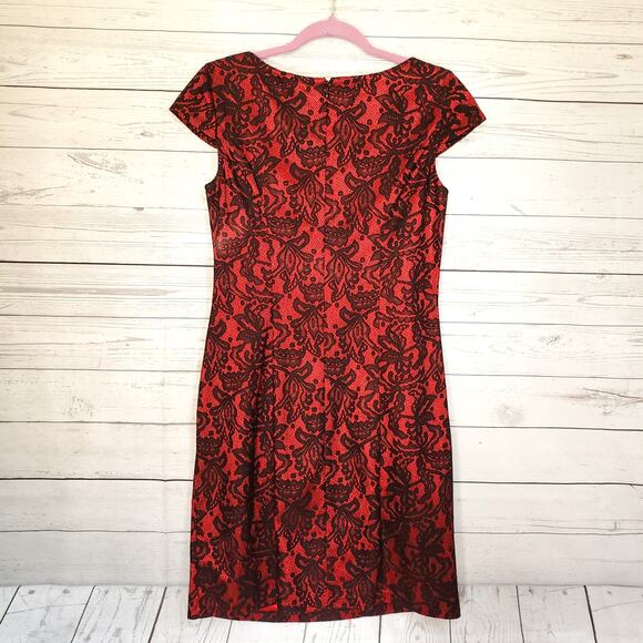 Alyx Cap-Sleeve Lace Overlay Midi Lined  Sheath Dress 8 - Picture 3 of 8